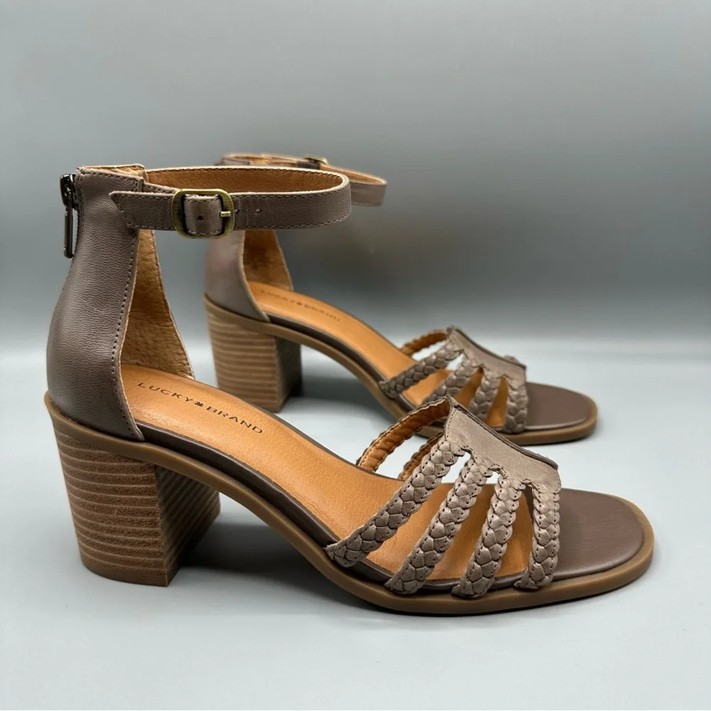 Lucky Brand Leather Ankle Strap Heeled Sandal Women’s Size 9M Brown